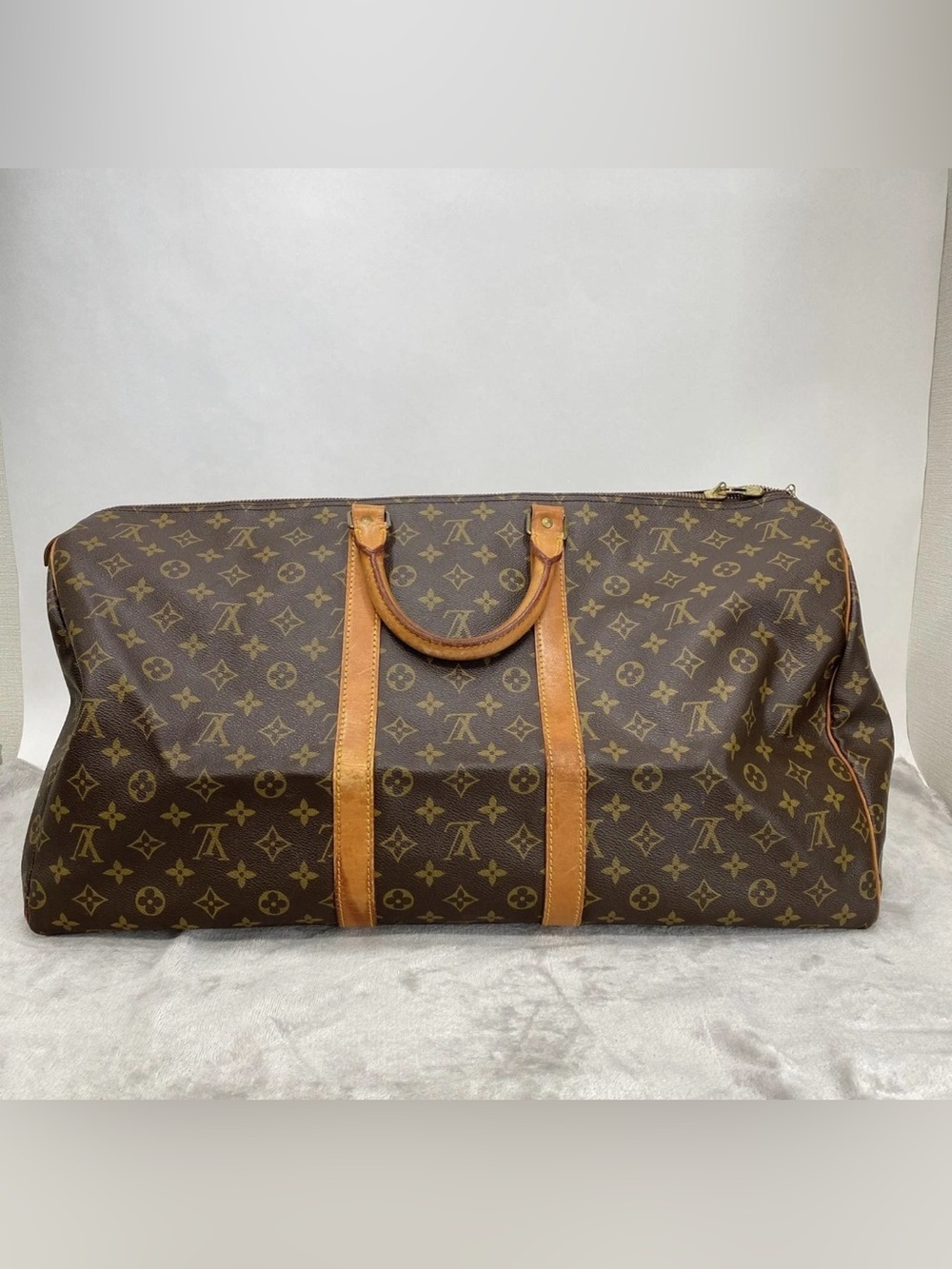 Louis Vuitton Brown Monogram Canvas Keepall 55 Duffel Bag with Tan Leather Trim